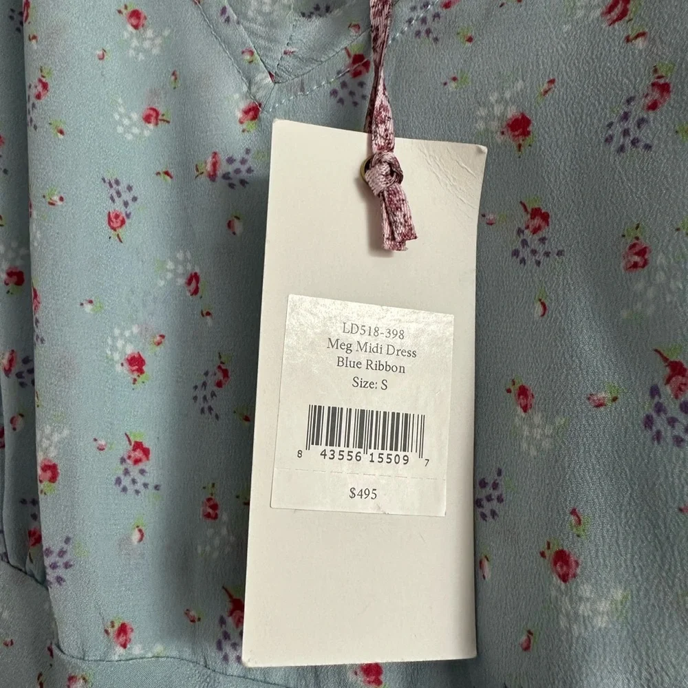 NWT LoveShackFancy Meg Midi Dress blue ribbon size small - Picture 3 of 5